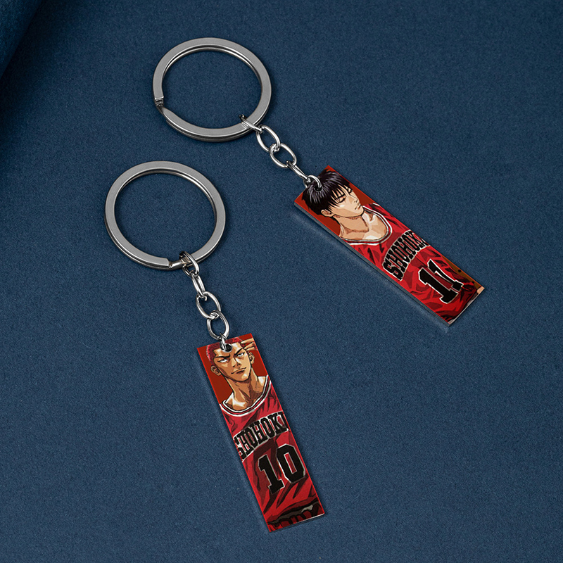 Cartoon SLAM DUNK Keychain Stainless Steel Pendant Anime Figure Painting Kaede Rukawa Sakuragi Hanamichi Keyring Key 2 - Slam Dunk Store