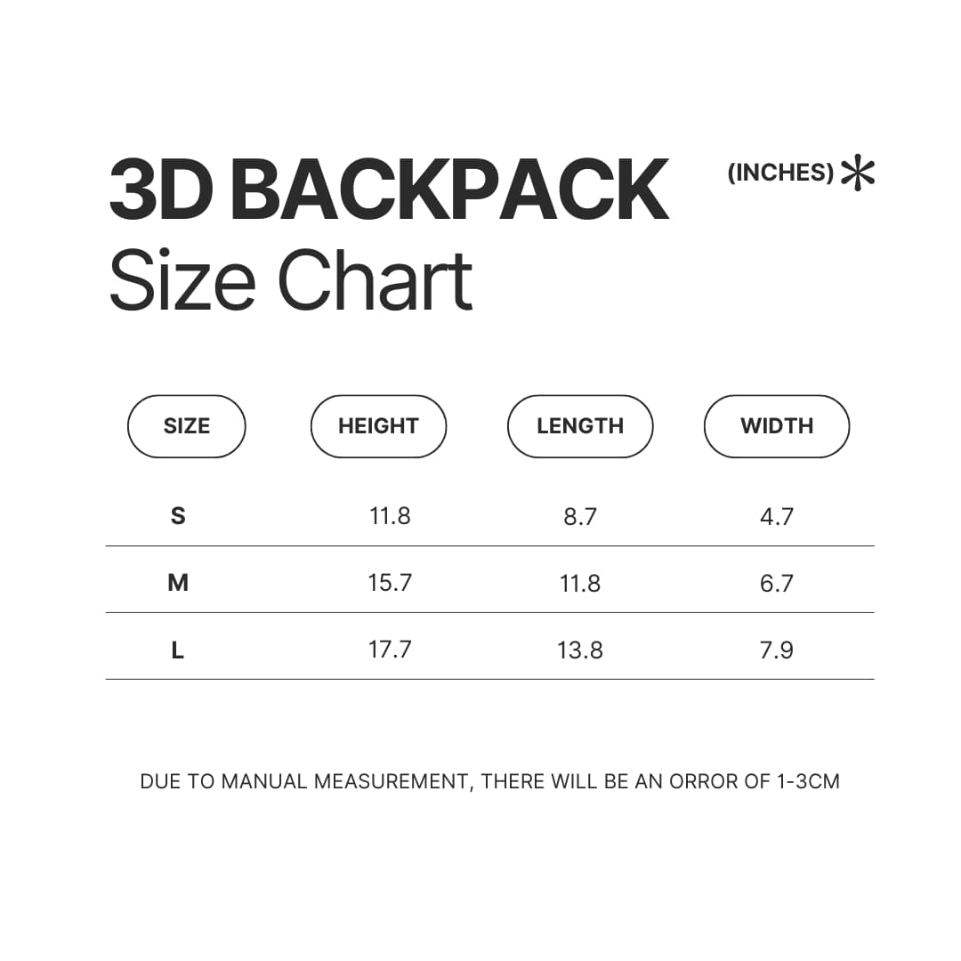 3D Backpack Size Chart - Slam Dunk Store