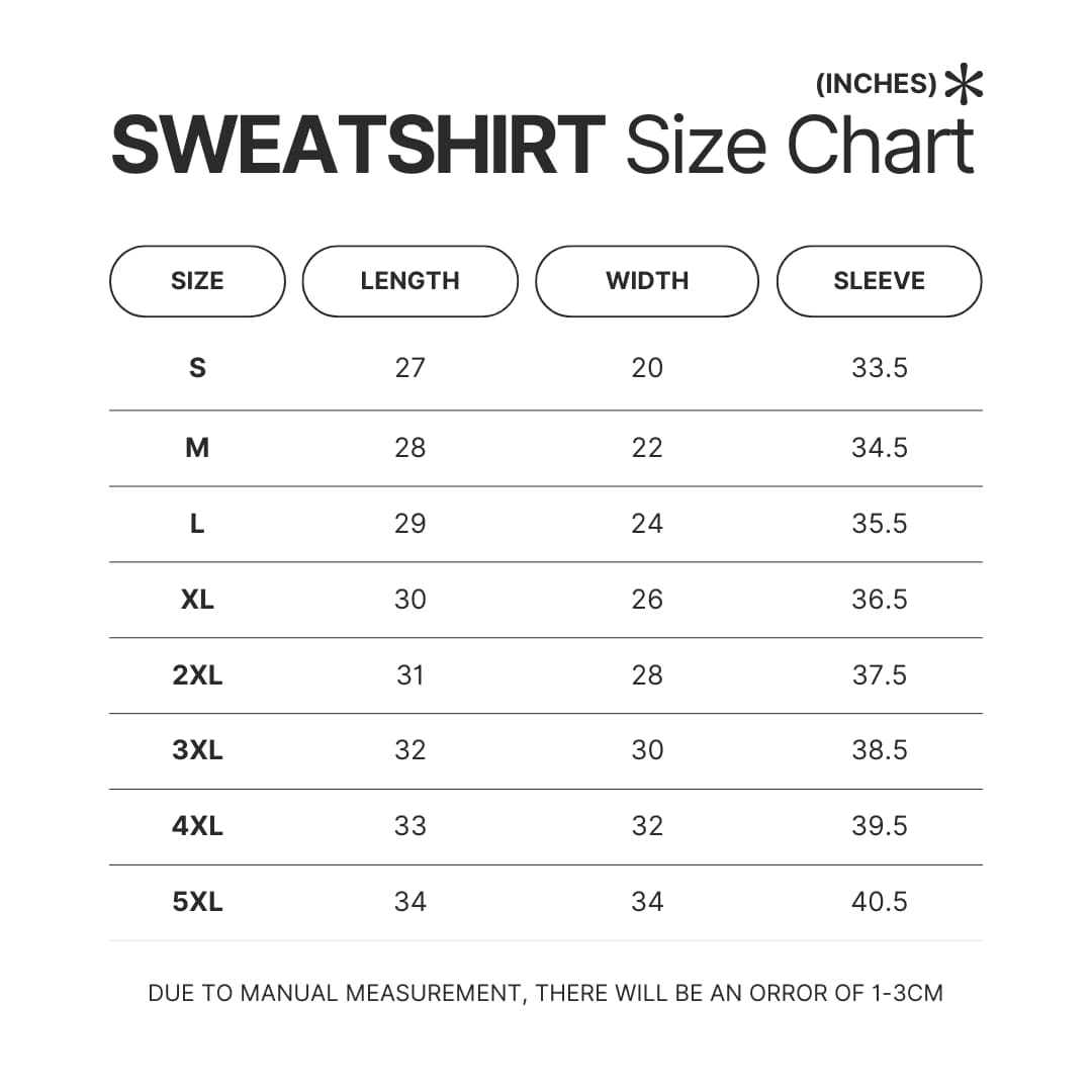 Sweatshirt Size Chart - Slam Dunk Store
