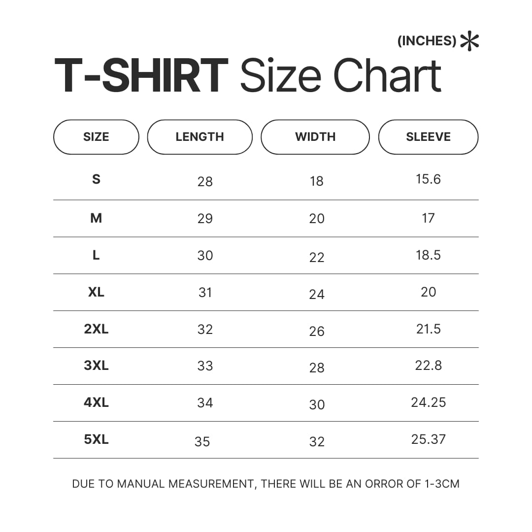 T shirt Size Chart - Slam Dunk Store