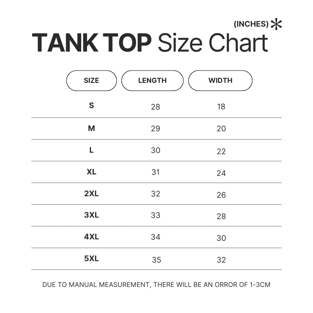 Tank Top Size Chart - Slam Dunk Store