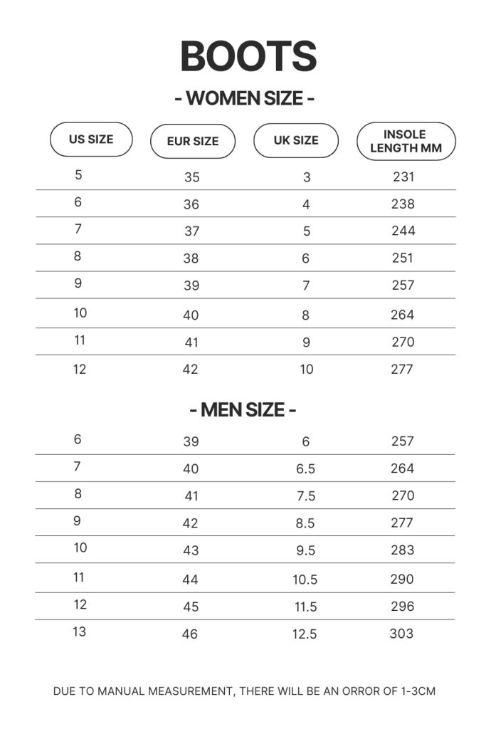 Boots Size Chart 1 - Slam Dunk Store