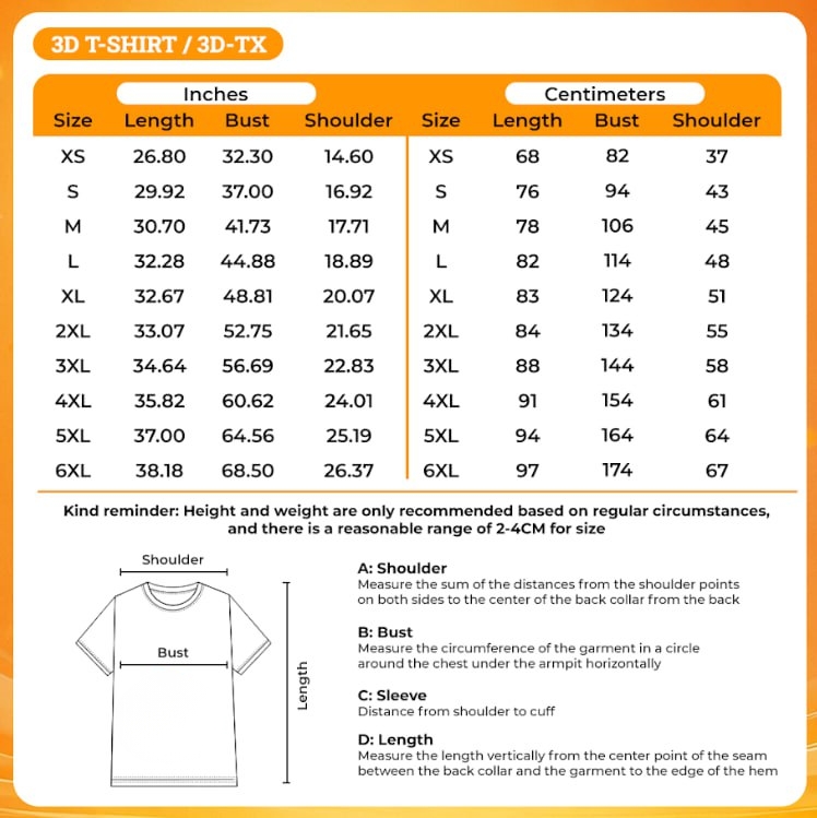Product size chart